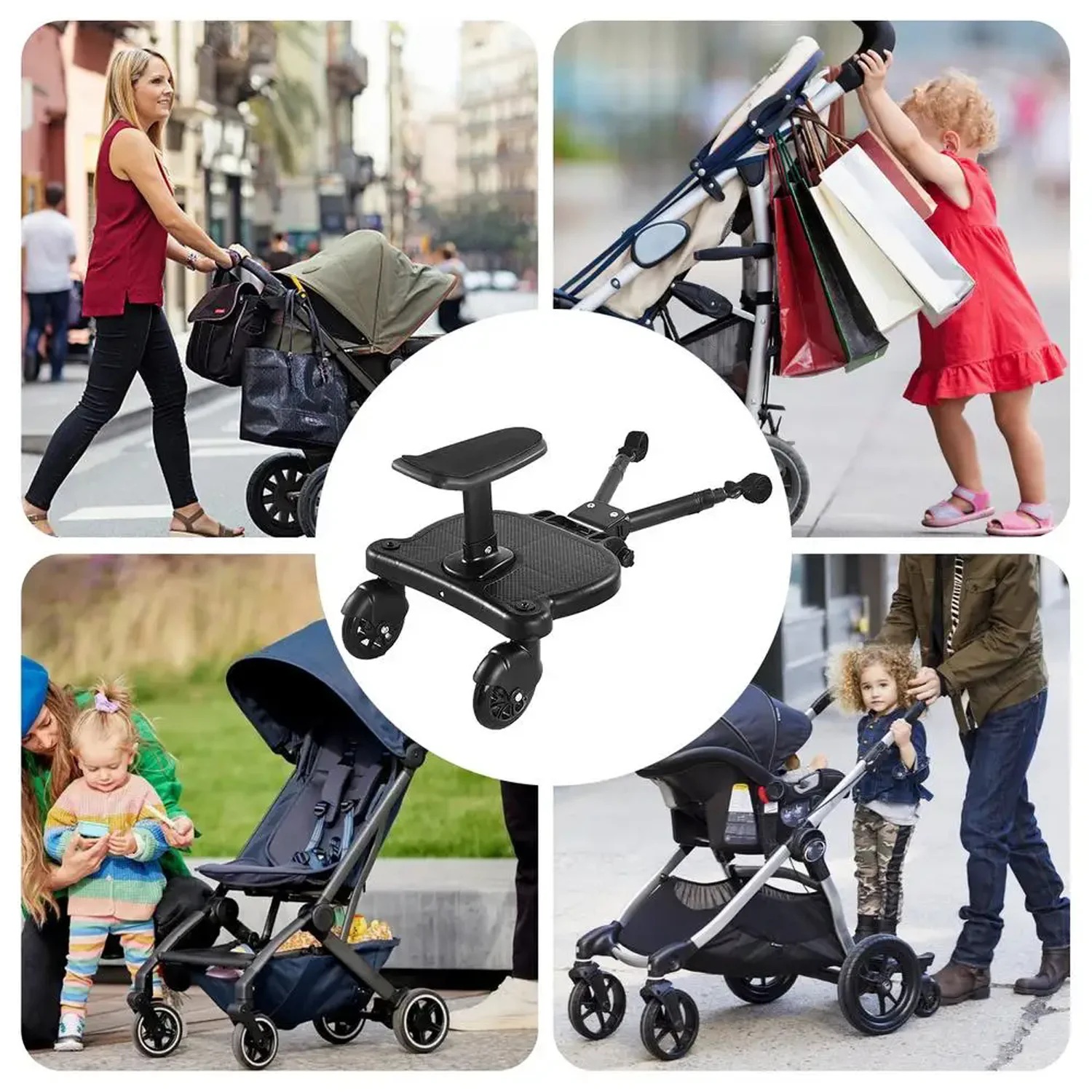 Plataforma universal para carrito de bebé con asiento, plataforma ajustable con respaldo y giro de 360 grados °   Ruedas para Niños Pequeños de 2 a 6 Años