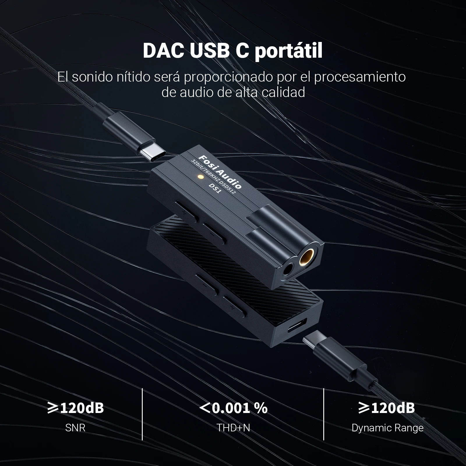 Fosi Audio DS1 DSD512 HiFi USB DAC Dongle amplificador de auriculares Mini decodificador de Audio compatible con 32 bits/768 kHz con 4,4 MM equilibrado