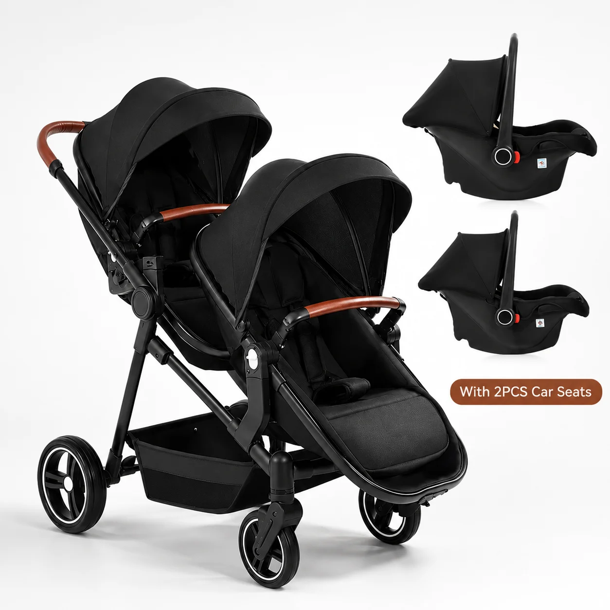 Cochecito Doble para Bebés, Multifuncional 3 en 1, con Dos Asientos de Auto para Niños
