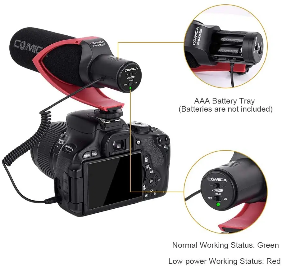 Micrófono para Cámara COMICA CVM-V30 PRO, Micrófono de Condensador Supercardioide para Cámaras DSLR Canon, Nikon, Sony, Panasonic