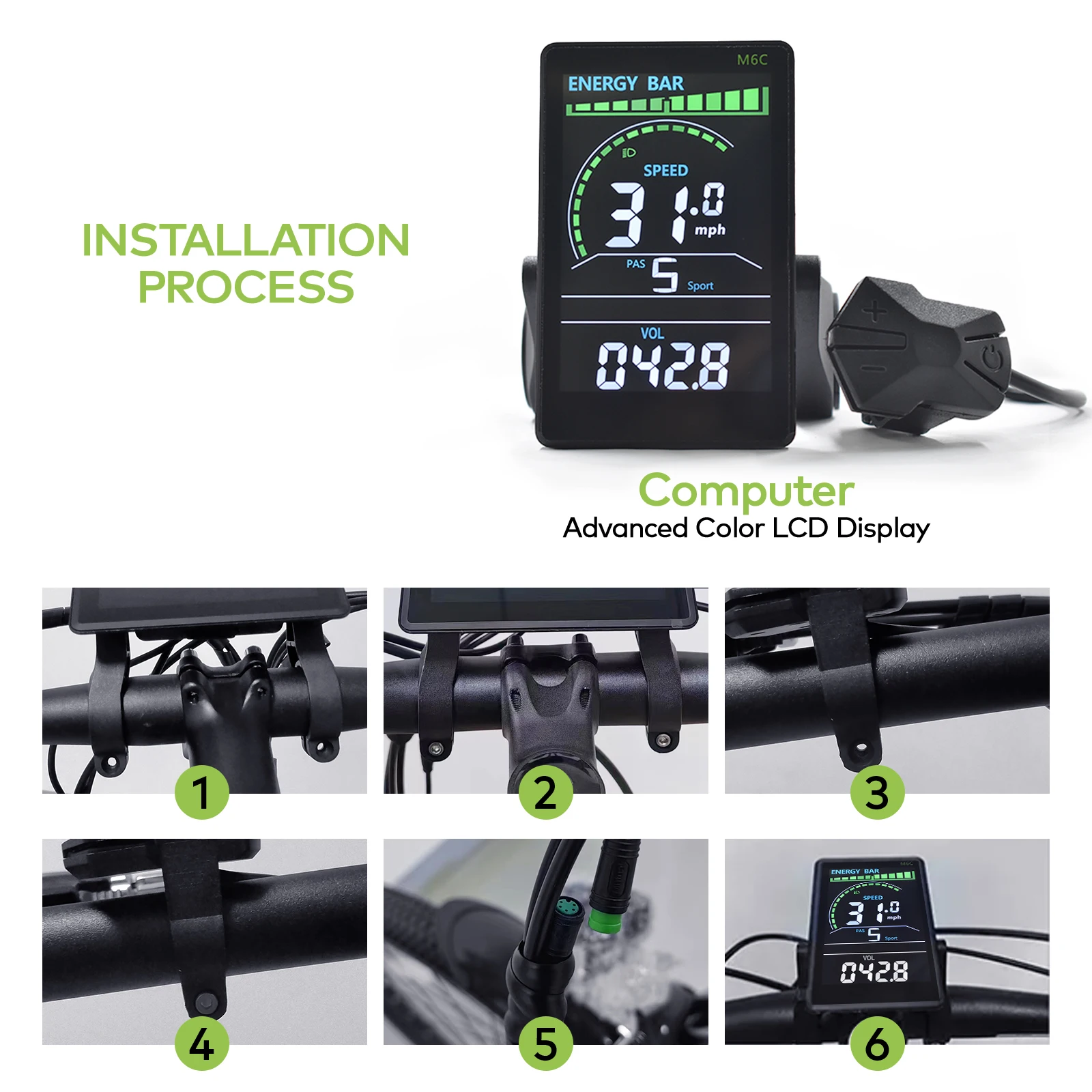 Ordenador de bicicleta eléctrica M6C, recargable por USB, con cable, ordenador de ciclismo, velocímetro de bicicleta multifunción, odómetro