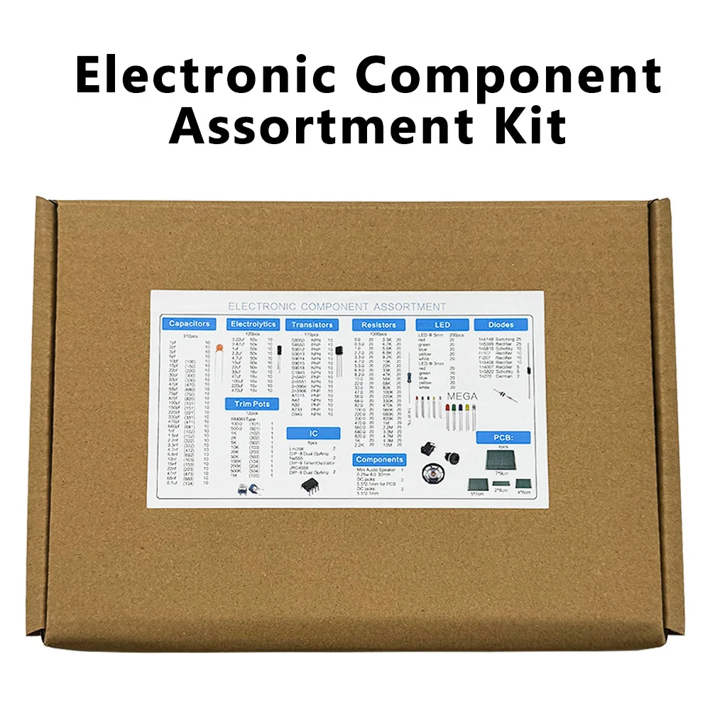 Kit de Componentes Electrónicos de 1900 Piezas: Condensadores, Resistencias, Transistores, Diodos, PCB, IC, para Productos Electrónicos, Bricolaje y Entusiastas