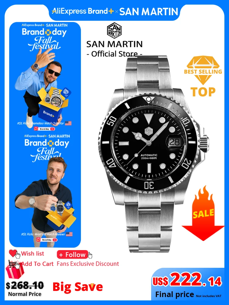 San Martin versión mejorada 40mm Water Ghost Diver reloj hombres relojes mecánicos automáticos de lujo zafiro impermeable 200m SN0017