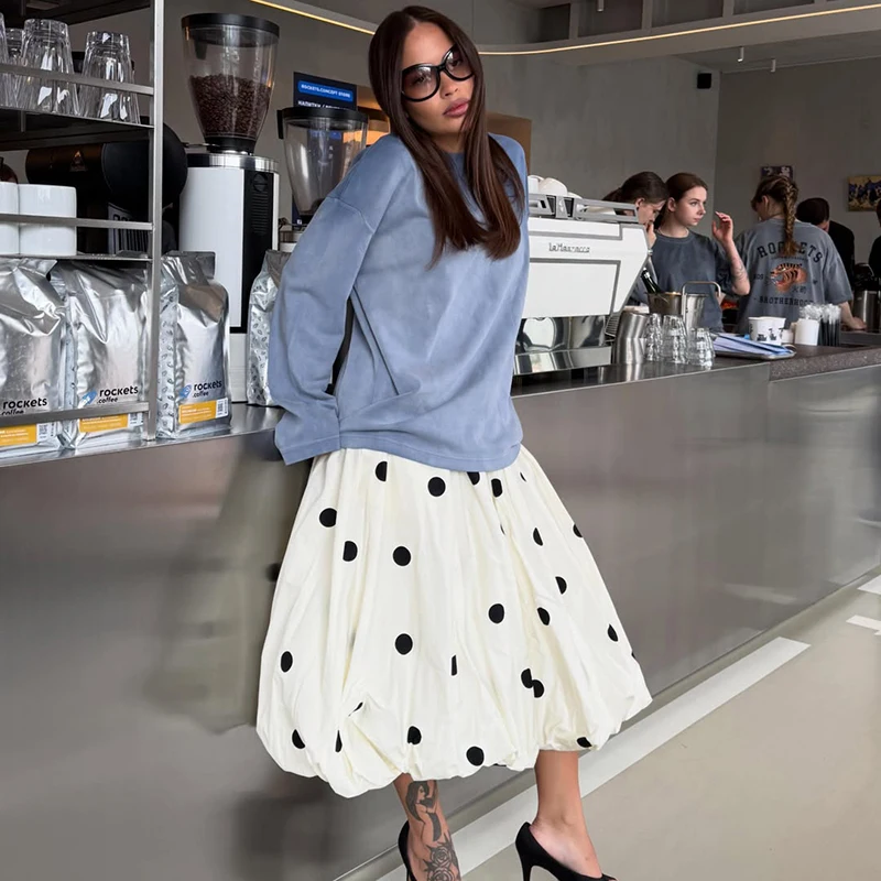 Falda Midi de Burbujas con Estampado de Puntos para Mujer, Elegante Falda de Verano con Cintura Alta, Estilo Vintage, para Vacaciones y Fiestas