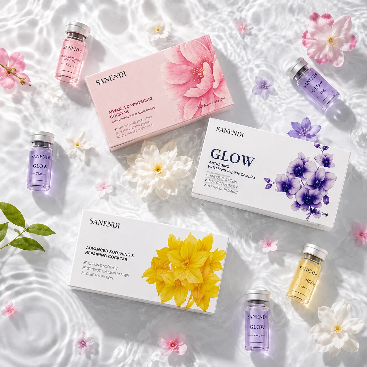 Kit de Belleza Coreana Más Vendido: NAD Exosme GSH, SANENDI Glutatión Rosa PDRN, Suero Hidratante Iluminador para el Cuidado Facial, Der.pen