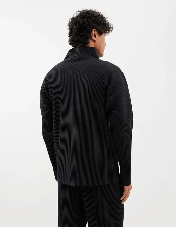 Chaqueta Plisada Miyake para Hombre, Cierre de Cremallera Bidireccional, Estilo Casual Holgado, Moda Japonesa, Ropa de Calle