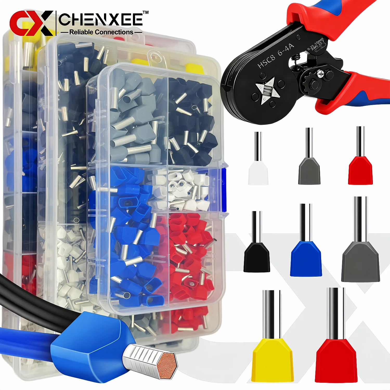 Juego de Herramientas para Crimpar Terminales, Conectores de Cable Aislados de 0.5-10mm², Fundas para Cables Dobles para Cableado de Paneles Eléctricos