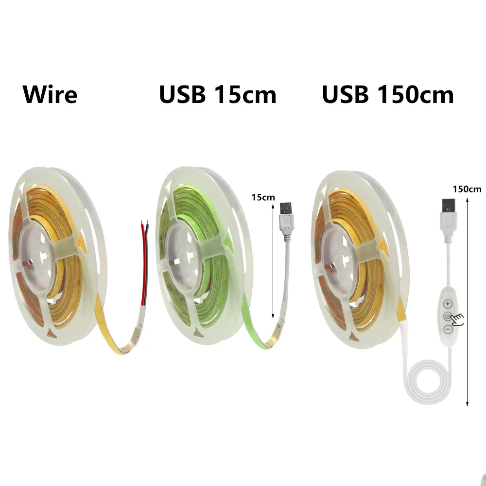 OCONA DC 5V Color USB COB tira de luces LED para ordenador PC decoración gabinete 480LEDs rojo blanco cinta LED cinta alimentada por batería