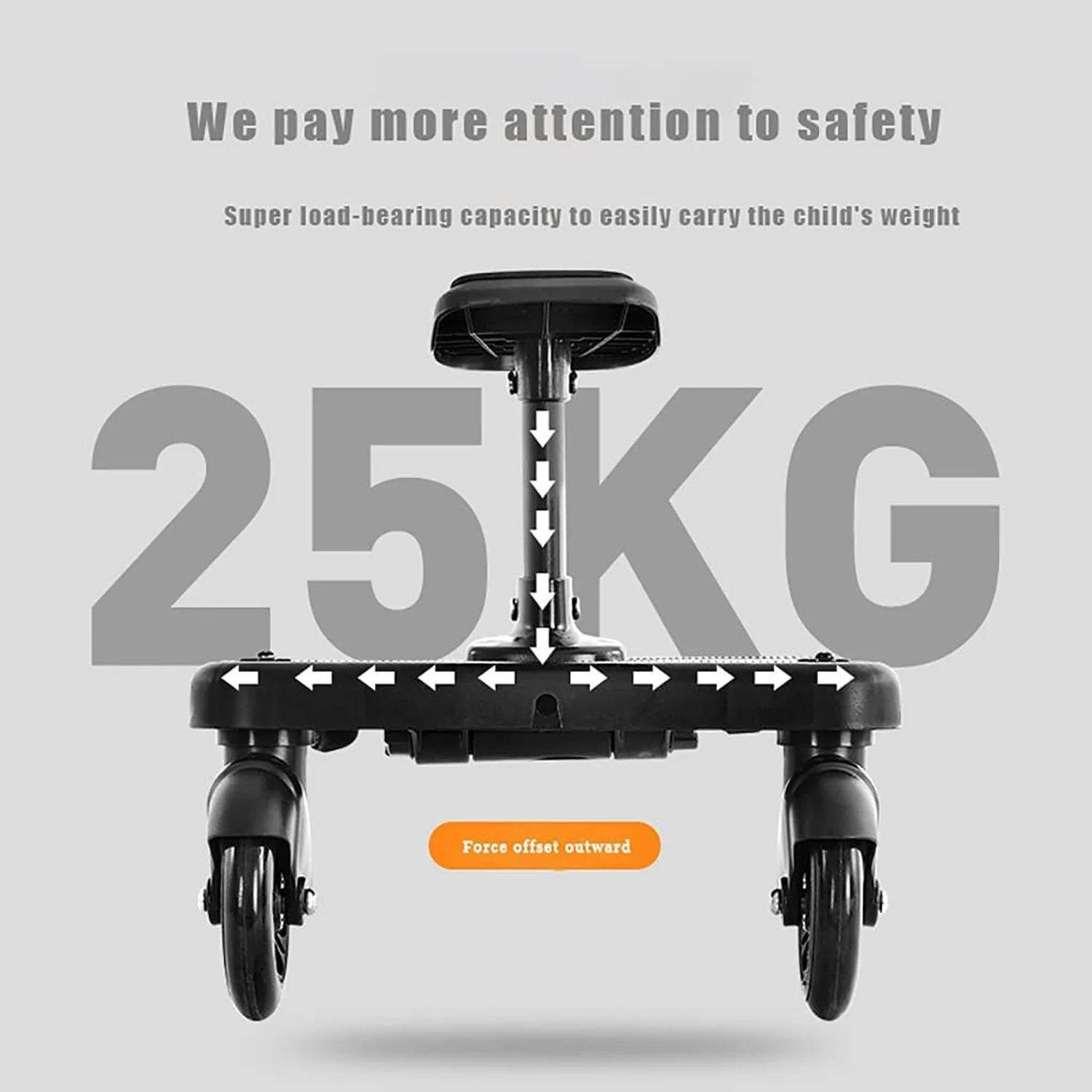 Plataforma para cochecito con asiento, capacidad máxima de carga de 25 kg / 55 libras, pedal universal para cochecito con asiento y respaldo desmontables para viajar con 2 niños