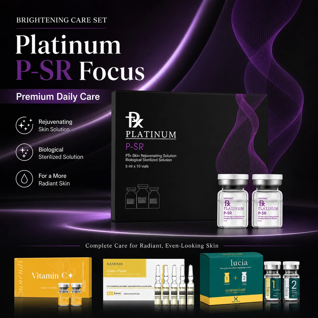 SANENDI MESOseries Set para una Piel Radiante, Sérum Potenciador de la Piel con GSH y Vitamina C para el Rostro, Sérum Demapen, Solución Hidratante para una Piel Radiante, Cuidado de la Piel Coreano