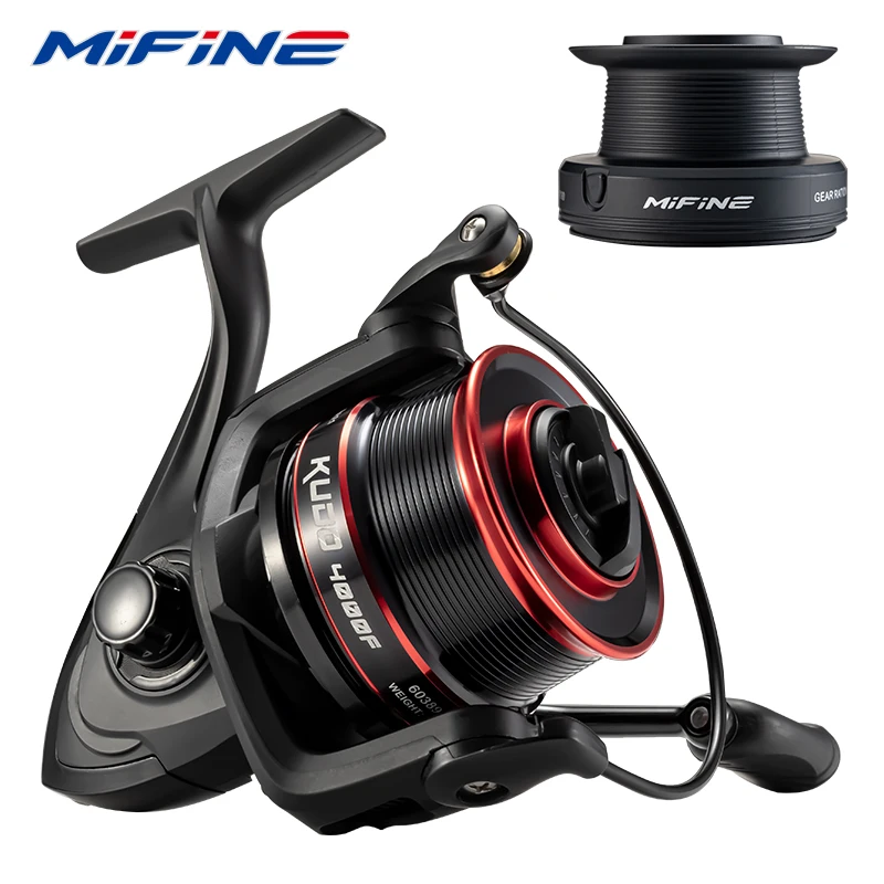 Carrete giratorio MIFINE KUDO de arrastre máximo de 10kg, carrete de Metal poco profundo/profundido 4,7: 1 6 + 1BB, carrete de paso lento, rueda de agua salada, accesorios de pesca