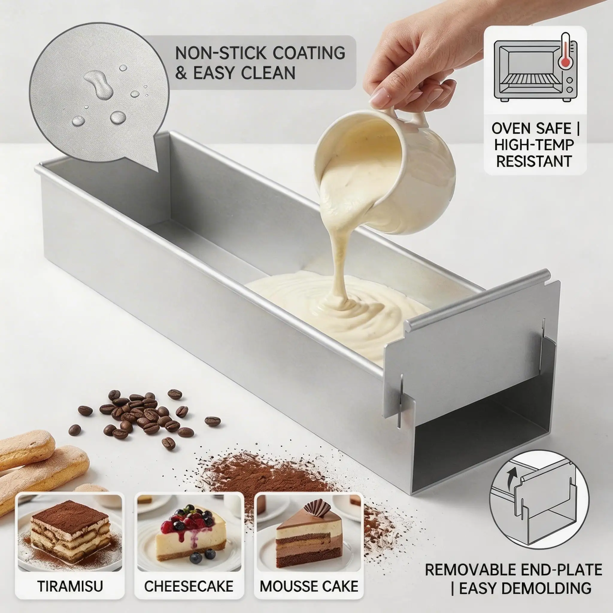 Molde Rectangular Antiadherente para Pastel, Tiramisú, Bandeja para Hornear de Aleación de Aluminio, Moldes para Hacer Postres de Tiramisú y Pastel de Queso