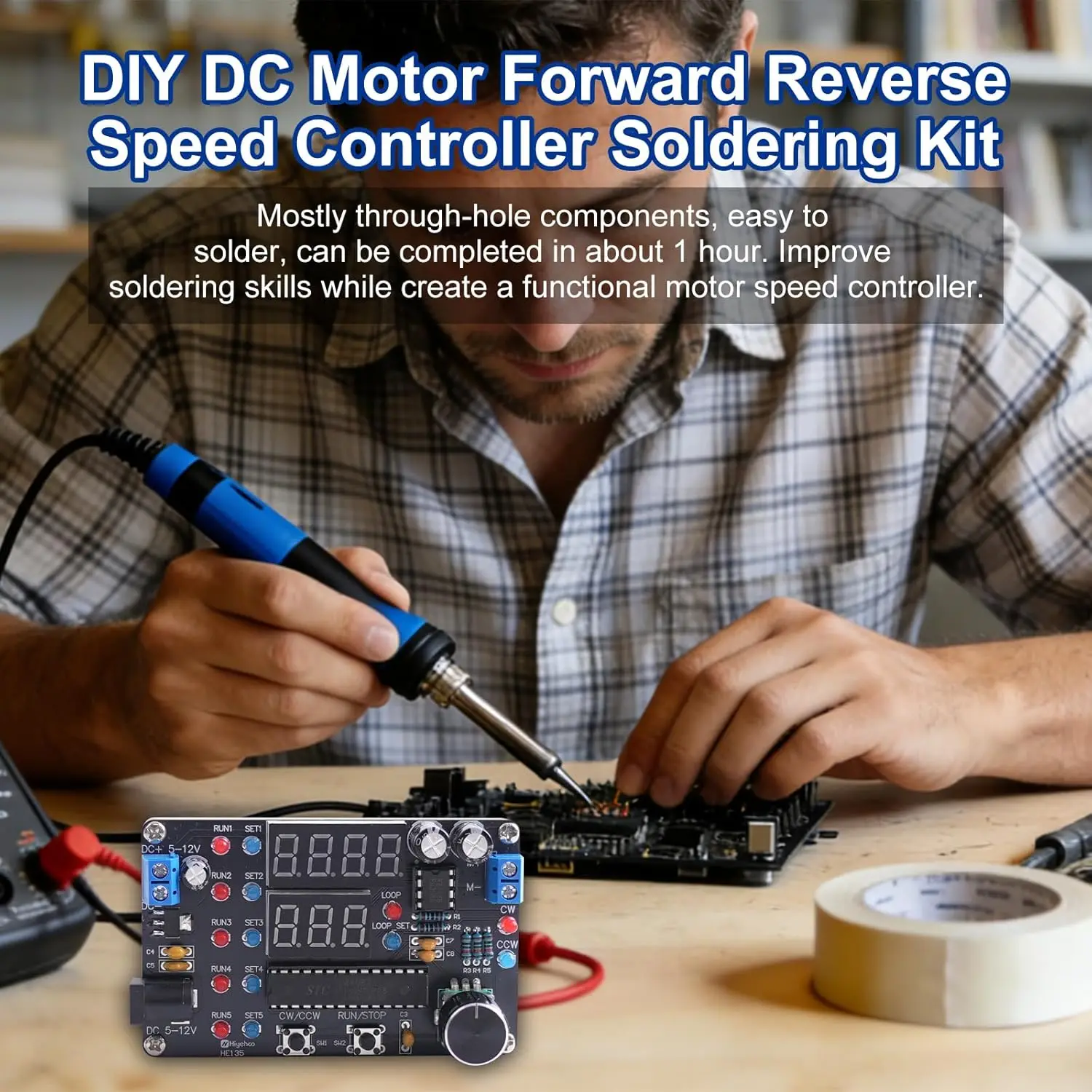 Kit de Práctica de Soldadura para Controlador de Velocidad de Motor DC Programable, Módulo de Control de Motor DIY con Temporizador de Avance/Retroceso y Modos de Bucle