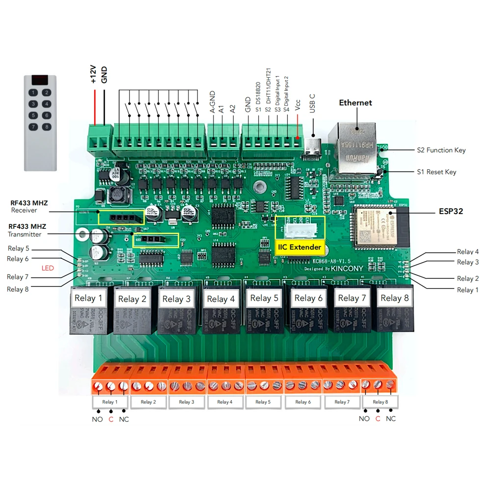 KC868-A8 relé Ethernet ESP32, placa de desarrollo, interruptor Wifi, Tasmota, asistente para el hogar, bricolaje