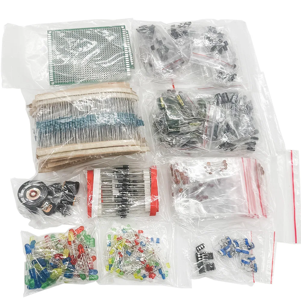 Kit de Componentes Electrónicos de 1900 Piezas: Condensadores, Resistencias, Transistores, Diodos, PCB, IC, para Productos Electrónicos, Bricolaje y Entusiastas