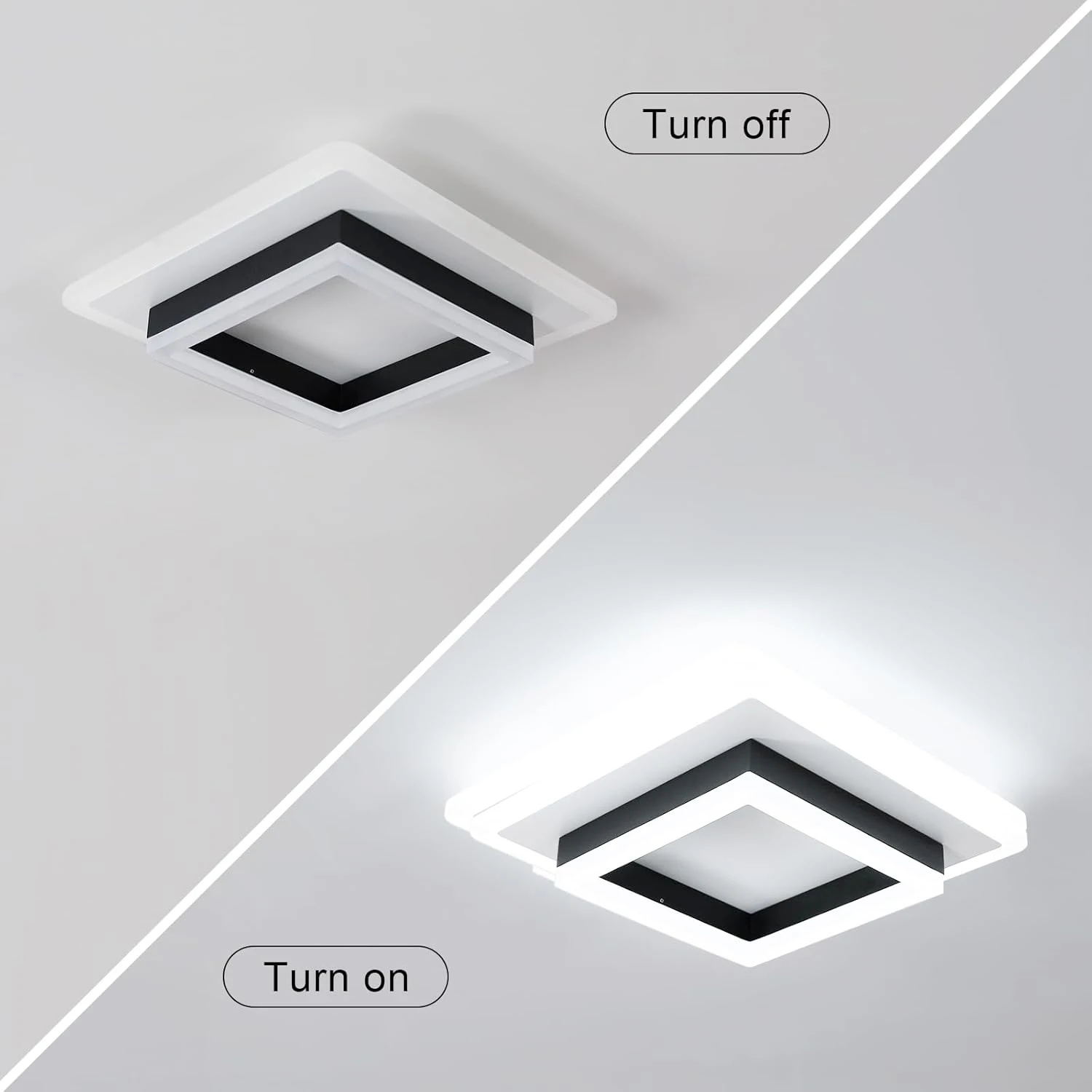 Lámpara de techo LED moderna de acrílico cuadrado, luces de techo LED blancas de 6500K para dormitorio, oficina, cocina, sala de estar