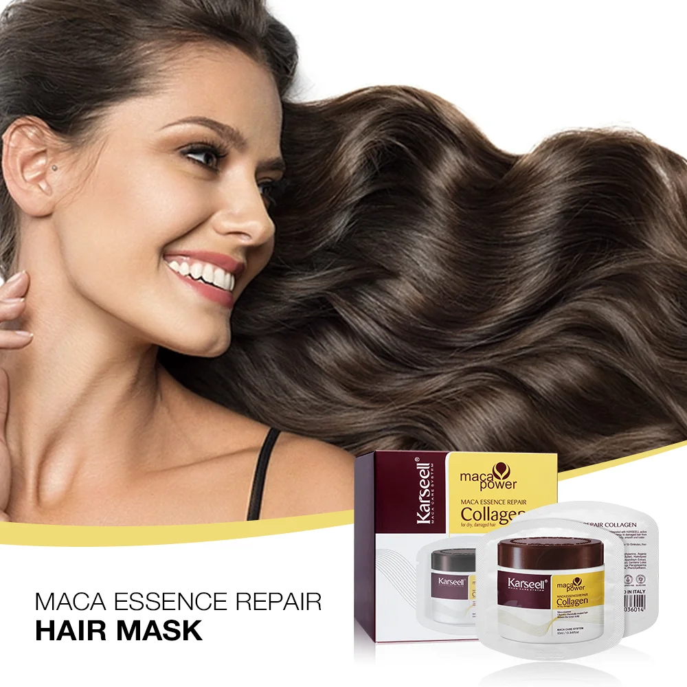 Karseell - 24 Paquetes/Caja de Mascarilla Capilar de Colágeno, Esencia de Colágeno para el Cabello, Tratamiento Capilar de Reparación Profunda, Acondicionador con Aceite de Argán para Cabello Seco y Dañado