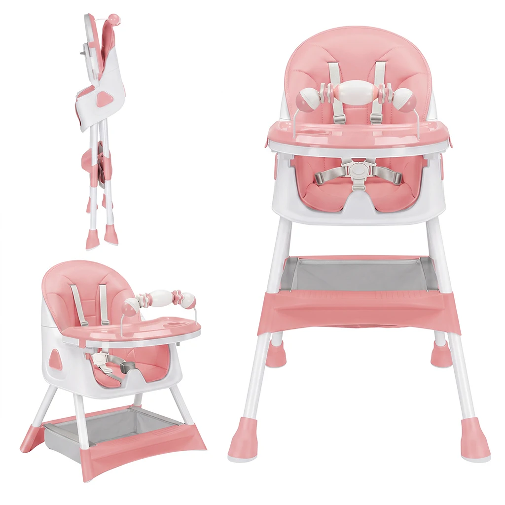 Silla Alta Plegable para Bebé a partir de 6 Meses, con Amplia Almohadilla Antideslizante y Porta Juguetes, Fácil de Limpiar, E500