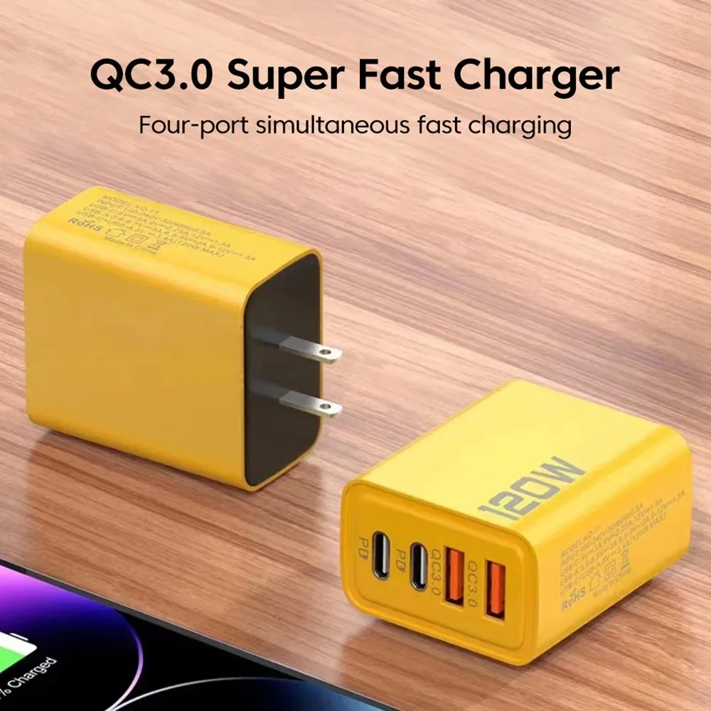 Cargador rápido de 120W tipo C USB C PD, adaptador de cargador USB 3,0 de carga rápida para iPhone 15 14 13 Samsung Xiaomi, cargador de pared