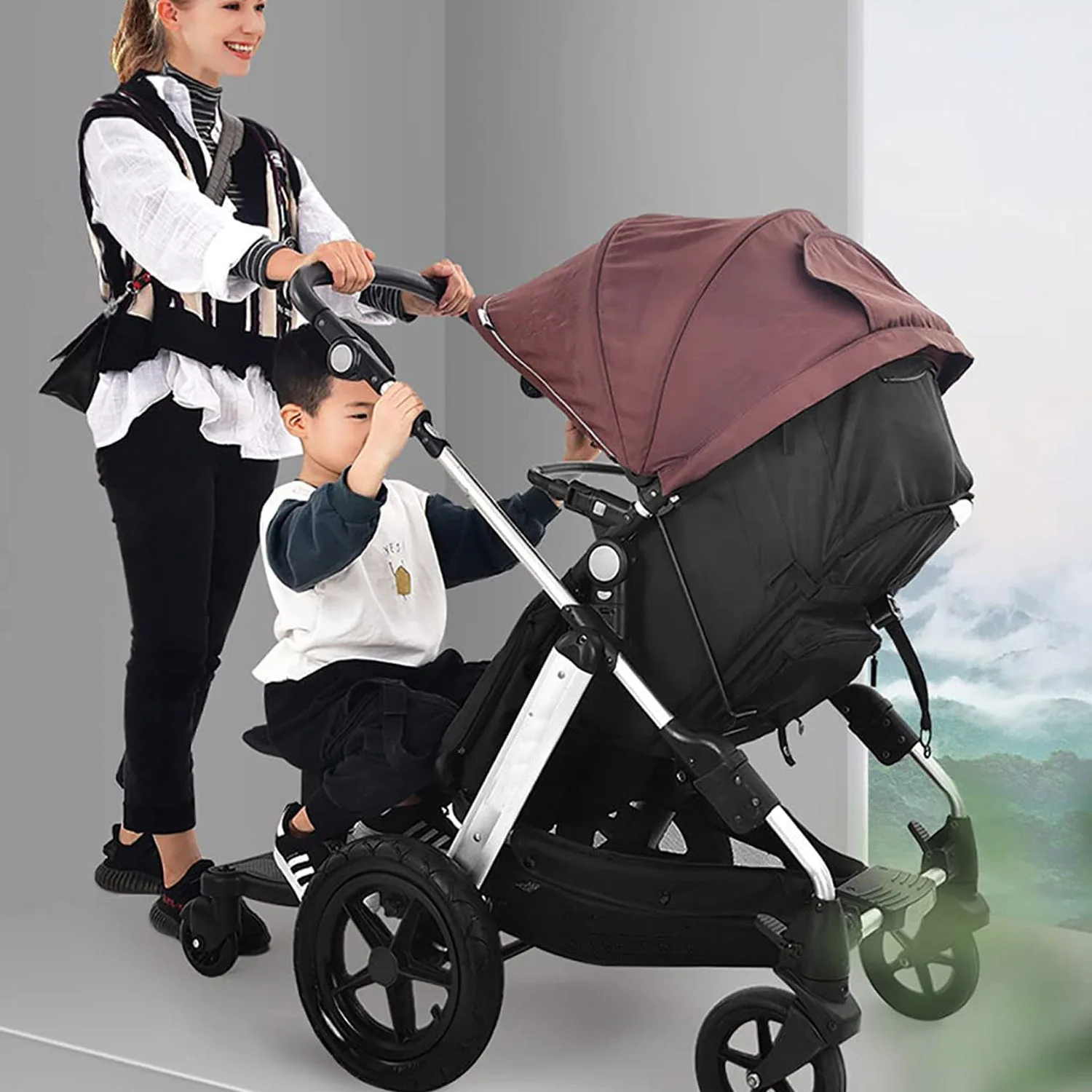 Plataforma universal para carrito de bebé con asiento, plataforma ajustable con respaldo y giro de 360 grados °   Ruedas para Niños Pequeños de 2 a 6 Años