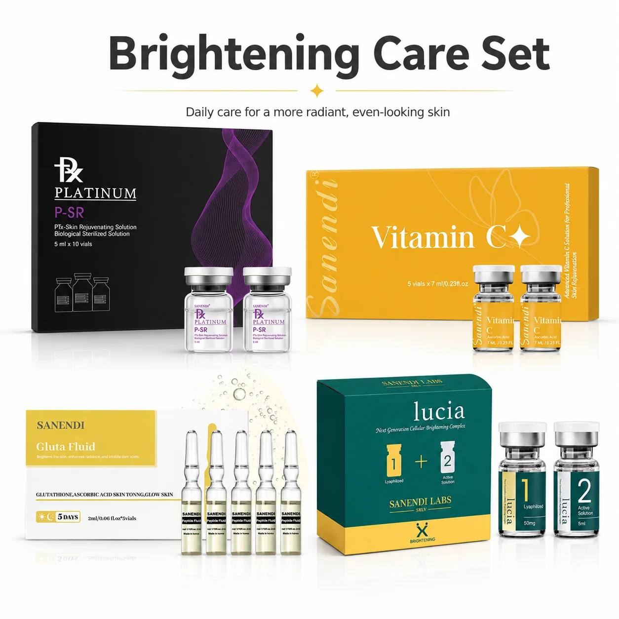 SANENDI MESOseries Set para una Piel Radiante, Sérum Potenciador de la Piel con GSH y Vitamina C para el Rostro, Sérum Demapen, Solución Hidratante para una Piel Radiante, Cuidado de la Piel Coreano