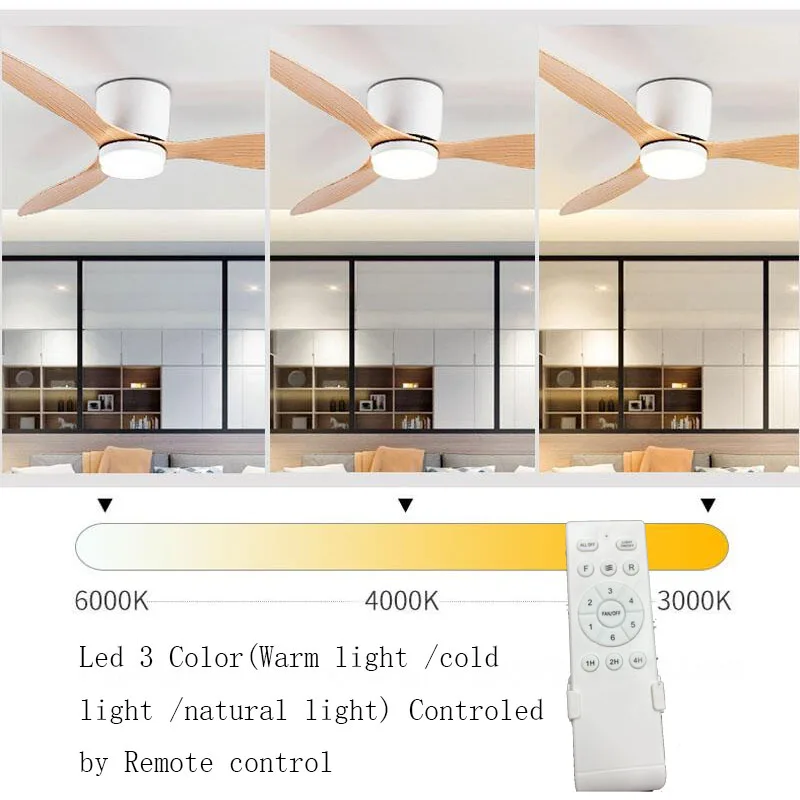 42 ventiladores de techo de 52 pulgadas con luces Led 3 colores 6 velocidades ventiladores de Motor CC Control remoto ventiladores decorativos de piso bajo con iluminación