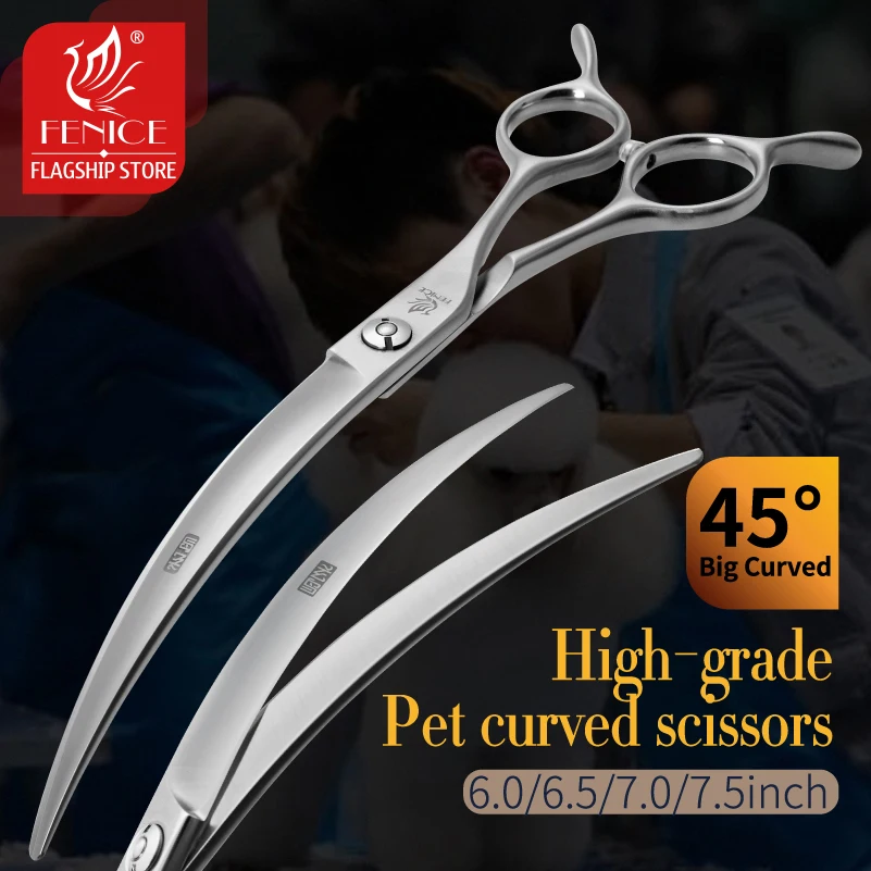 Tijeras Fenice Big Super Curvadas 45 °   Tijeras de Peluquería Canina de 6/6.5/7/7.5 Pulgadas, Tijeras Curvas para Pelaje de Mascotas