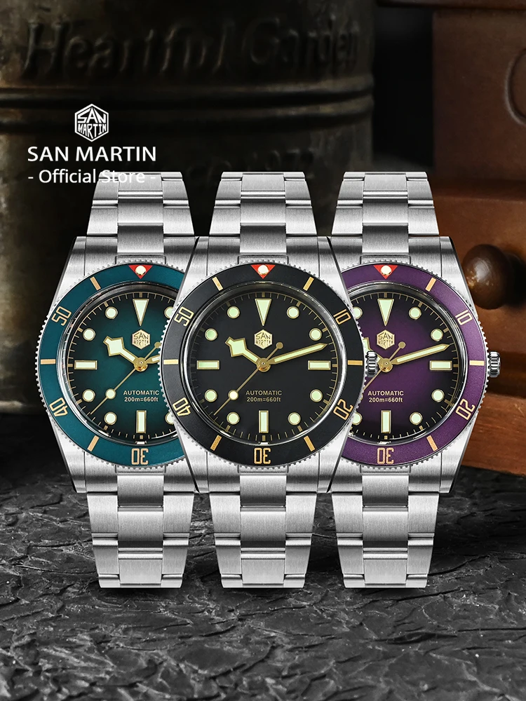 Reloj de Buceo San Martin Nuevo y Mejorado de 37 mm BB54 Vintage para Hombre, ST2130 Automático Mecánico, Zafiro Luminoso, Resistente al Agua 200 m SN0138