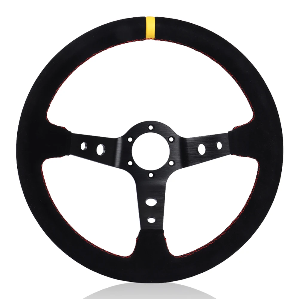 Volante de coche de 350mm y 14 pulgadas, volante de juego de carreras de deriva de cuero de gamuza Universal