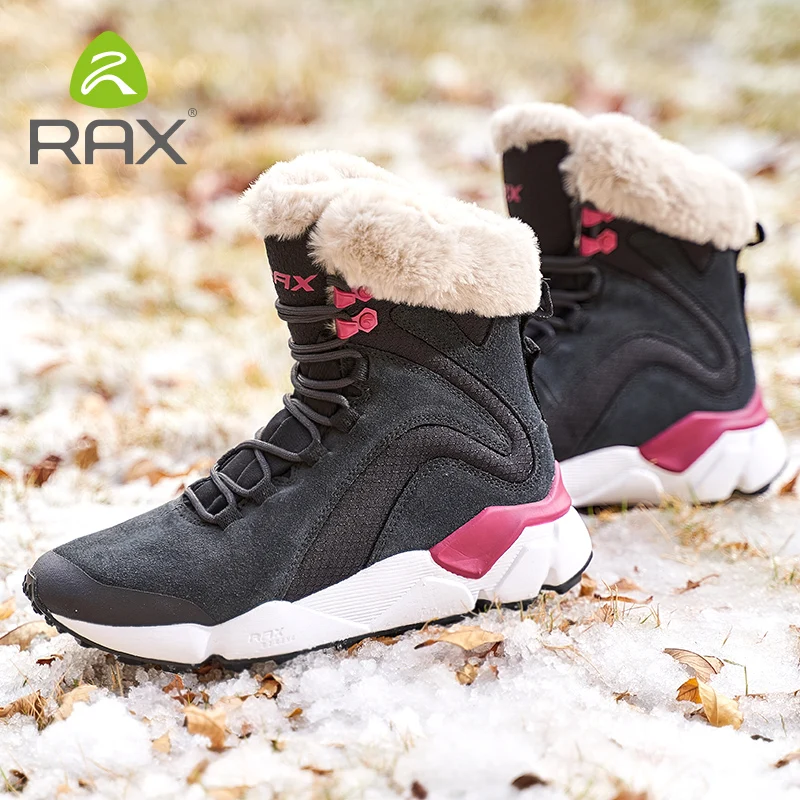 RAX-Botas de cuero con piel para mujer, botines de nieve súper cálidos, zapatos informales de trabajo, Zapatillas altas de goma, Invierno
