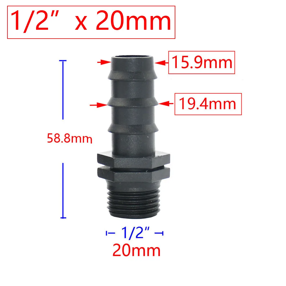 4 Uds 1/2 "3/4" 1 "conector de rosca macho hembra a púas 8mm 16mm 20mm 25mm 32mm adaptador de manguera de PE sistema de riego de jardín