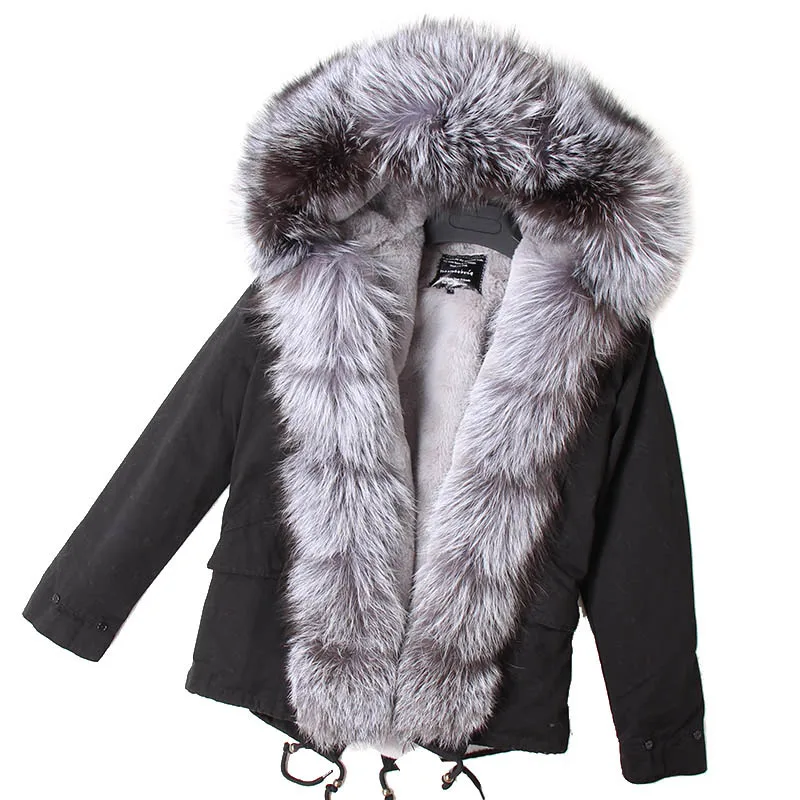 MAOMAOKONG 2025 abrigo de piel auténtica nueva moda Cuello de piel de zorro ropa de invierno para mujer forro extraíble chaqueta gruesa Parka corta