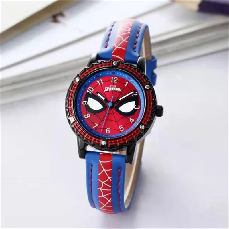 Reloj de dibujos animados para niños, reloj para estudiantes de escuela primaria, reloj de cuarzo Spiderman, reloj de pulsera con puntero luminoso para niños