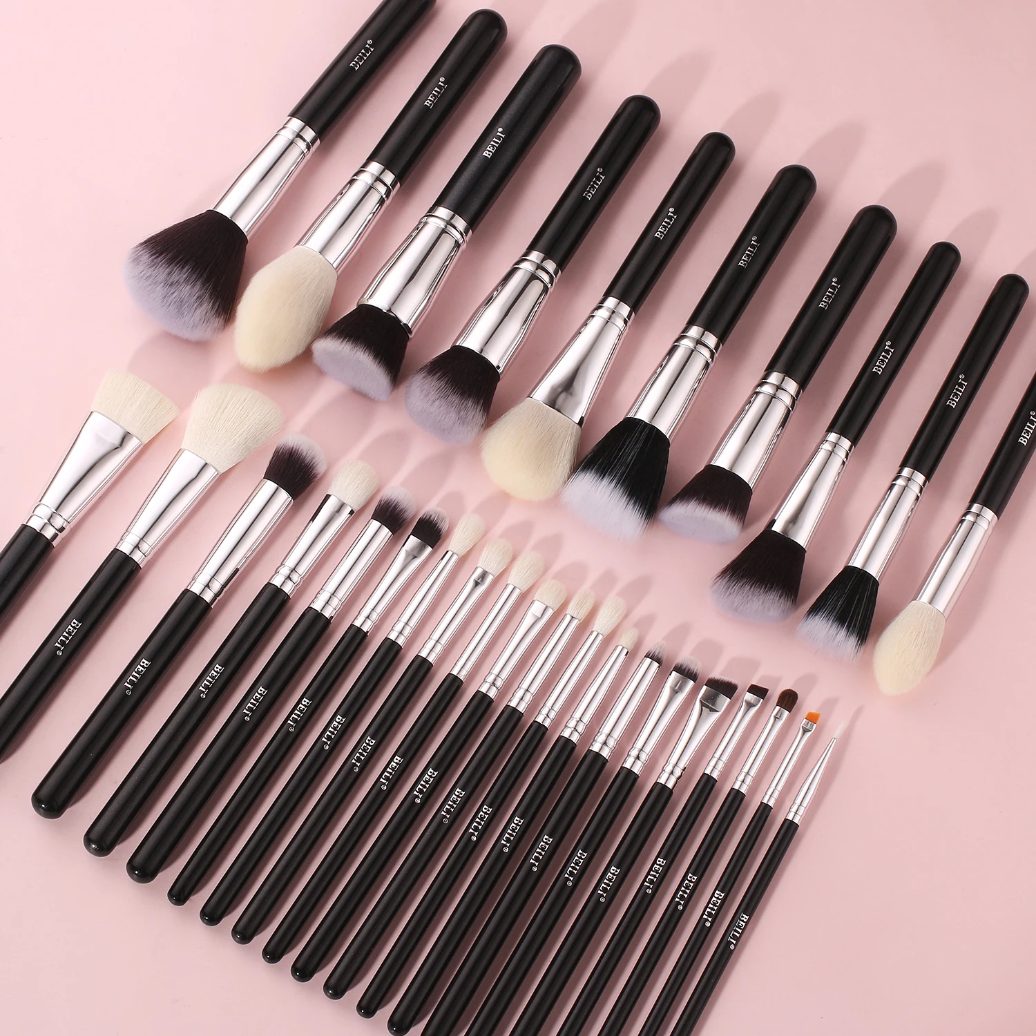 Conjunto de negras brochas maquillaje BEILI, brochas profesionales de pelo Natural de cabra, brochas para base de maquillaje en polvo, brochas para mezclar ojos y maquillaje