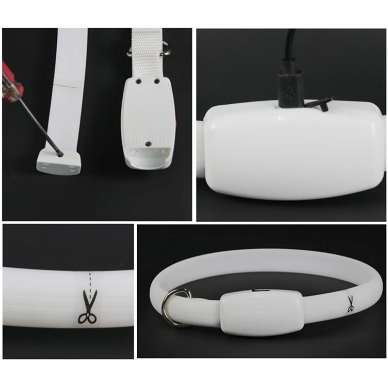 Collar de perro recargable por USB con hebilla D, luz LED, Collar brillante de seguridad nocturna, Collar intermitente luminoso para mascotas, arneses antipérdida