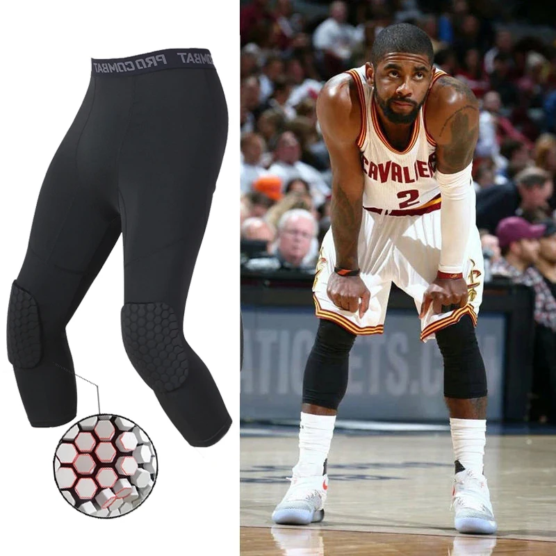 Mallas deportivas para correr para hombre, rodillera anticolisión, pantalones de compresión de secado rápido, mallas de entrenamiento físico de alta elasticidad para gimnasio 3/4