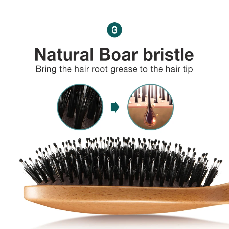 MR.GREEN-cepillo de pelo de cerdas de jabalí para mujer, peine de haya Natural para cabello rizado, grueso, largo, seco, mojado, desenredador, cepillos de masaje