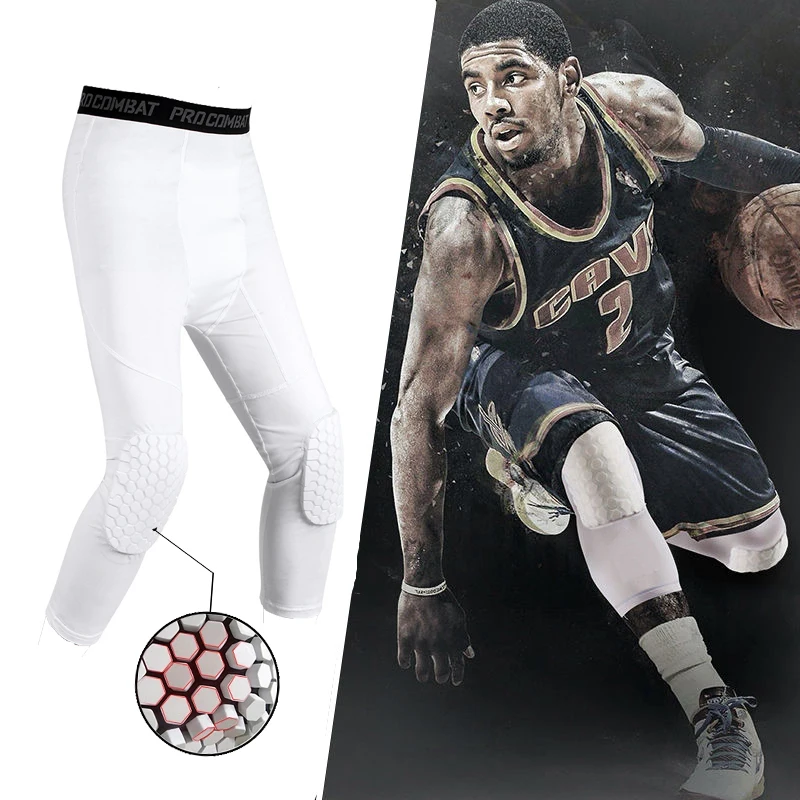 Mallas deportivas para correr para hombre, rodillera anticolisión, pantalones de compresión de secado rápido, mallas de entrenamiento físico de alta elasticidad para gimnasio 3/4