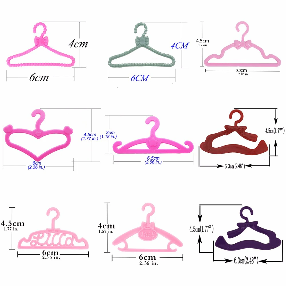20 unids/lote perchas de plástico para muñecas lindo Mini vestido de estilo mixto accesorios de ropa para armario de muñecas de 11,5 pulgadas casa de muñecas juguetes DIY