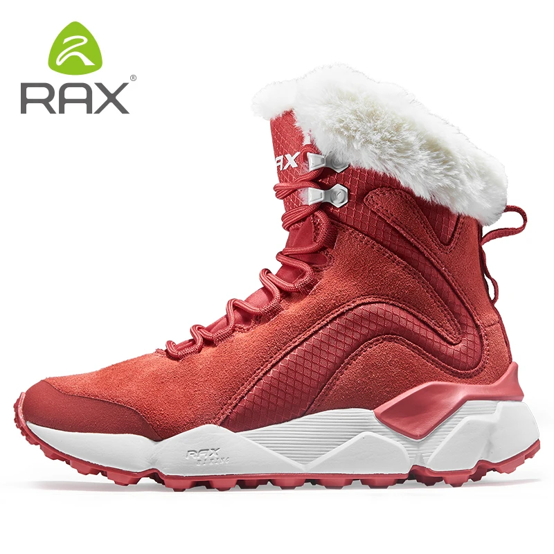 RAX-Botas de cuero con piel para mujer, botines de nieve súper cálidos, zapatos informales de trabajo, Zapatillas altas de goma, Invierno