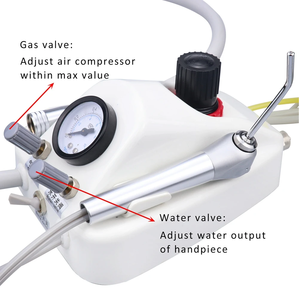 Unidad de turbina Dental portátil, con compresor de aire, jeringa de 3 vías, 2/4 orificios, tubo de mano, equipo de odontología, carcasa de plástico