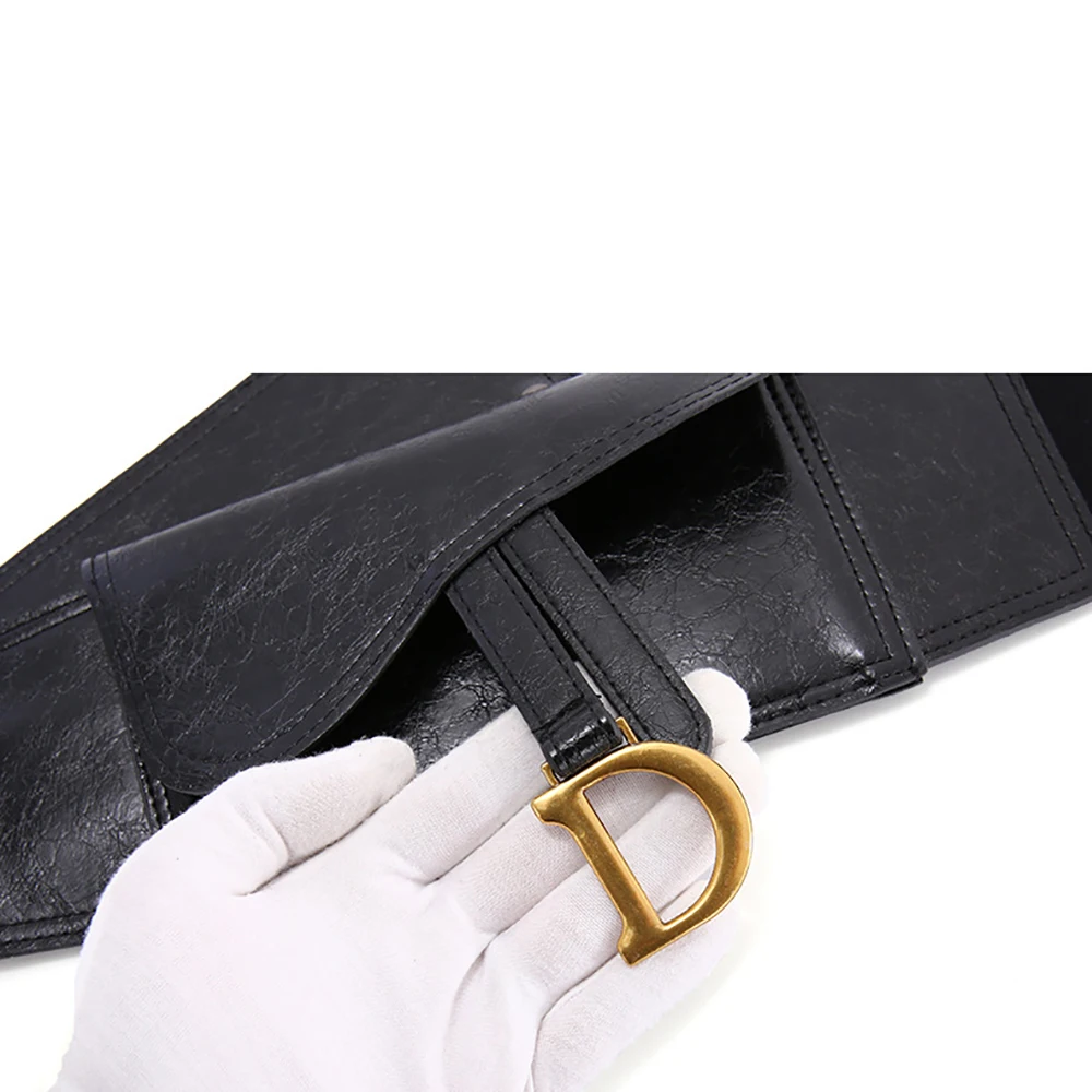 Cinturón de cuero ajustado para mujer, marca de diseñador de lujo, letra D, cinturilla elástica, bolsillo ancho para vestido femenino, faja elegante