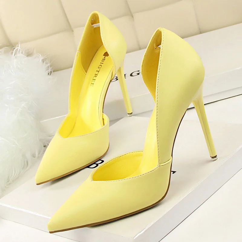 Zapatos BIGTREE, zapatos de tacón alto a la moda para mujer, zapatos negros, rosas y amarillos, zapatos de boda para mujer, zapatos de fiesta de aguja para mujer