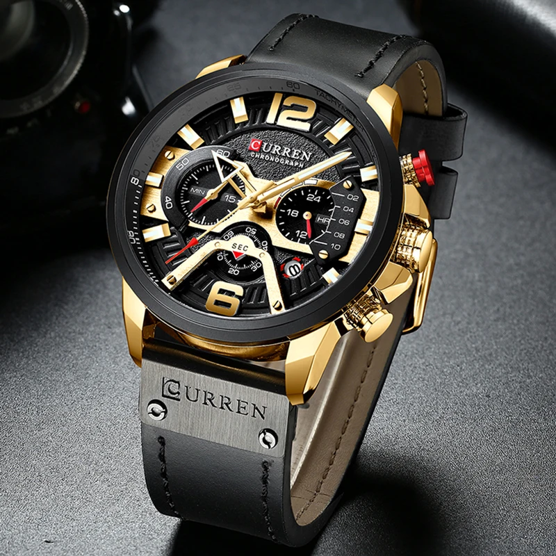 Relojes deportivos CURREN informales para hombre, reloj de pulsera de Cuero militar de lujo de marca superior, reloj de pulsera para hombre, reloj de pulsera cronógrafo de moda