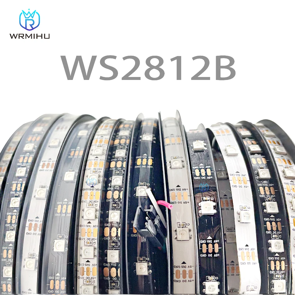 DC5V WS2812B 5 m/rollo 30/60/144leds/m negro/blanco PCB IP30/IP65/IP67 5050RGB direccionable individualmente tira de luz de píxeles led inteligente