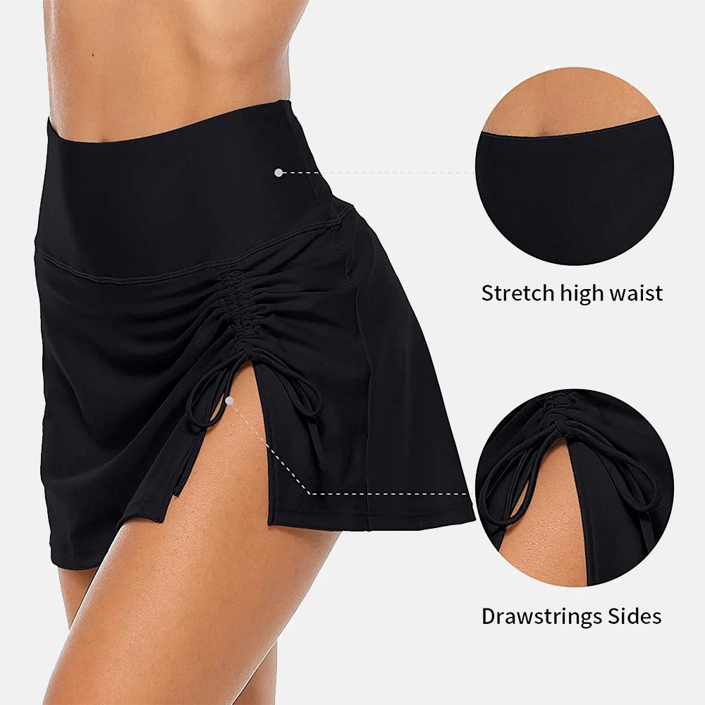 Anfilia-falda de baño con faldón para mujer, ropa de cintura alta, con cordón, deportiva