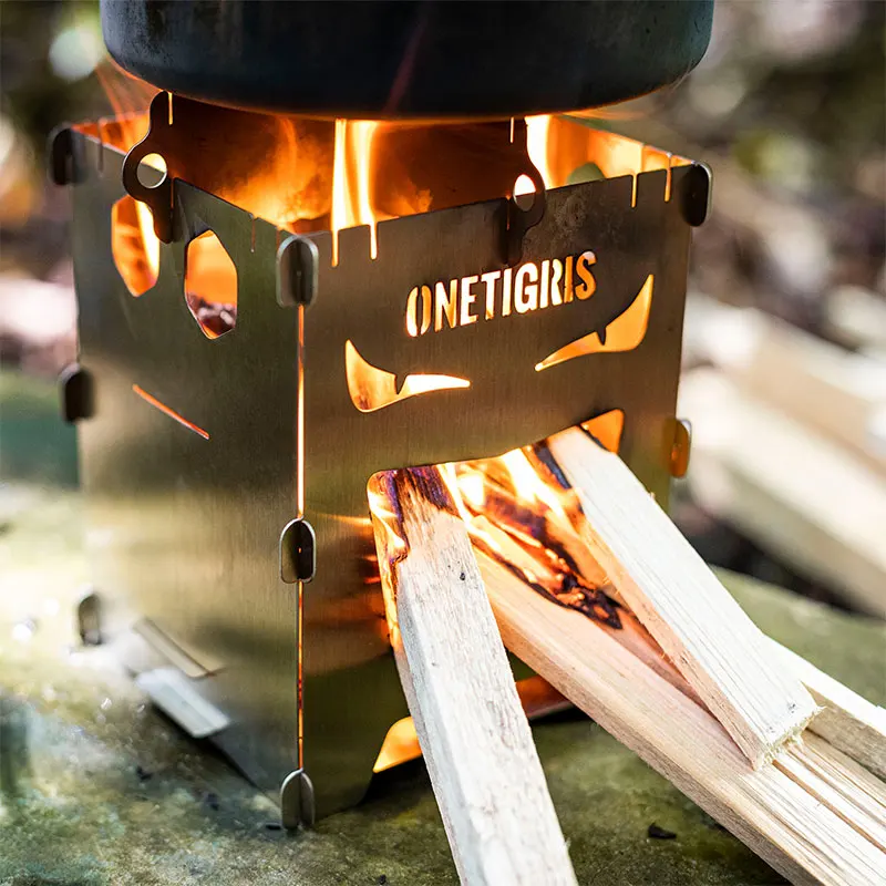 OneTigris-estufa de leña de empalme rocuboide, estufa de leña, versión de ojos malvados, horno portátil para acampar, cocina de supervivencia para Picnic