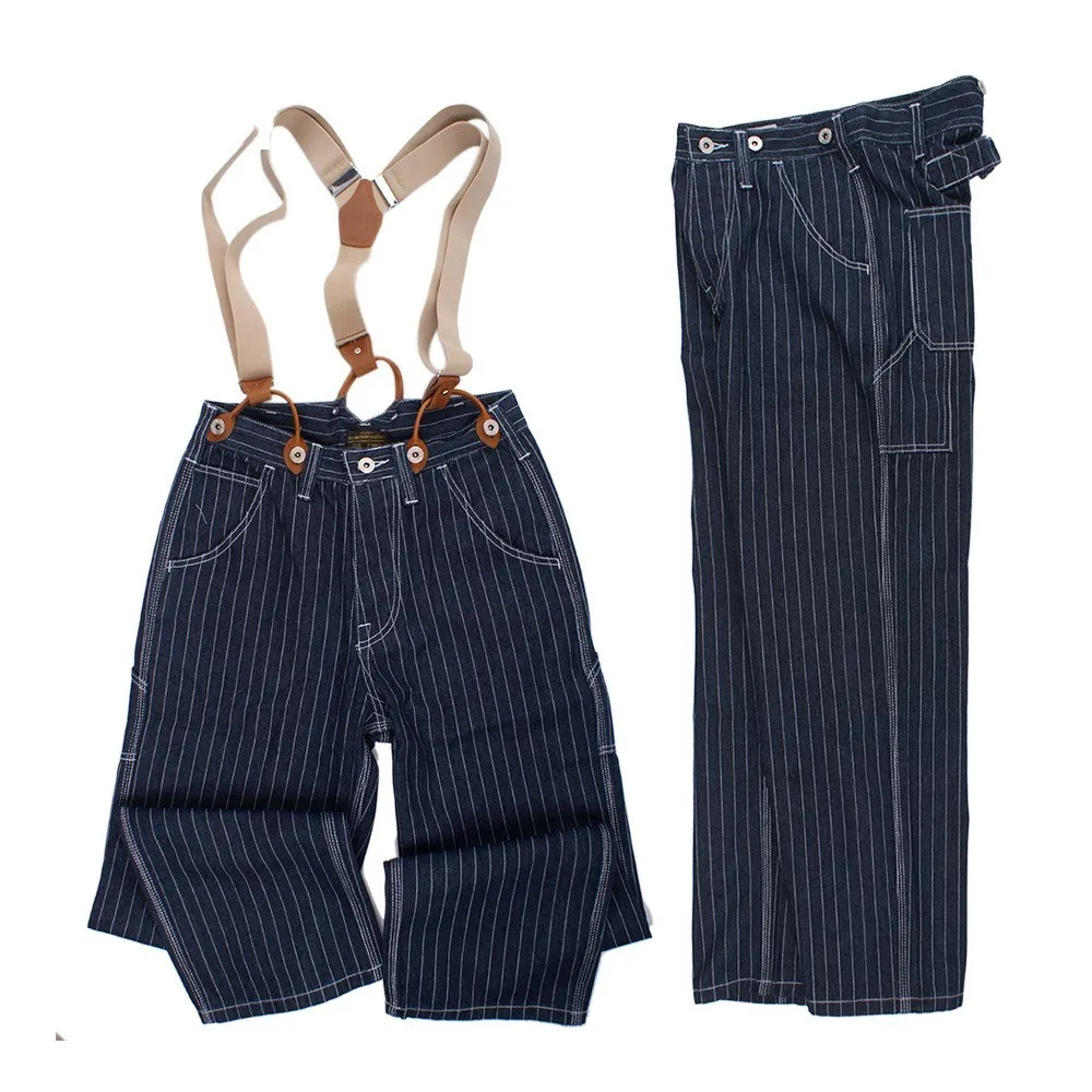 Pantalones vaqueros a rayas de pierna ancha para hombre, monos de ferrocarril sueltos, pantalones con tirantes de primavera para hombre, pantalones de caza para acampar al aire libre, pantalones largos de pesca nuevos