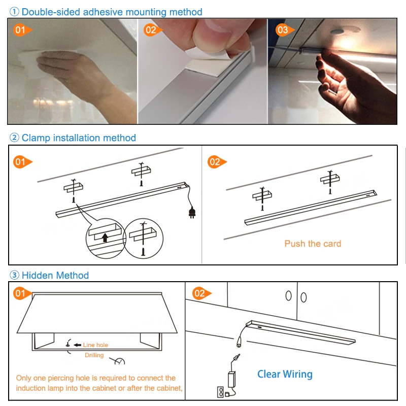 Luz LED de 5W/6W/7W para debajo del gabinete con interruptor de encendido por movimiento de la mano y sensor PIR, luces LED para debajo del gabinete de cocina, luces nocturnas LED.