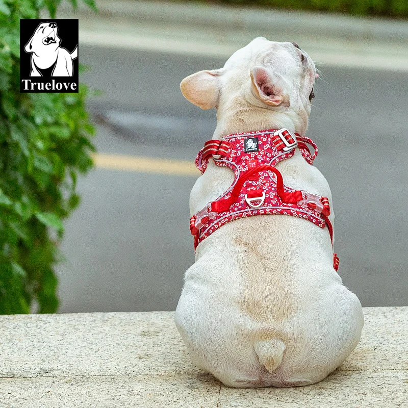 Truelove Arnés para mascotas Floral No Pull Tela de algodón Transpirable y reflectante Suave Gatos Perros Pequeño Mediano Caminar Correr TLH5655